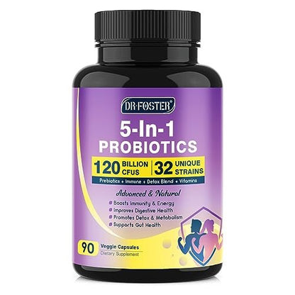 DRFOSTER Probiotika für Frauen & Männer – 120 Milliarden KBE, Präbiotika & Probiotika für die Darmgesundheit, mit Vitamin D3, Zink & Immununterstützung, 90 Kapseln (45 Tage – 3 Monate Vorrat)