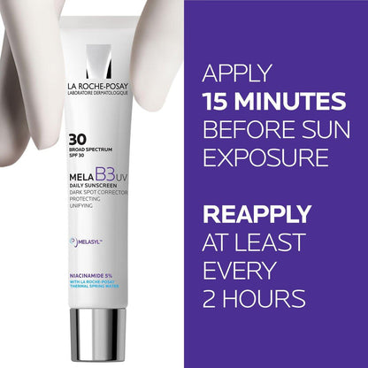 La Roche-Posay Mela B3 UV Tägliche Sonnencreme, Gesichtsfeuchtigkeitscreme mit LSF 30 + Anti-Aging Melasyl + 5% Niacinamid, Korrigiert und schützt vor Sonnenschäden, Gesichtssonnencreme ohne weißen Schimmer, 40 ml