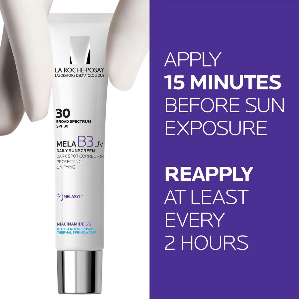 La Roche-Posay Mela B3 UV Tägliche Sonnencreme, Gesichtsfeuchtigkeitscreme mit LSF 30 + Anti-Aging Melasyl + 5% Niacinamid, Korrigiert und schützt vor Sonnenschäden, Gesichtssonnencreme ohne weißen Schimmer, 40 ml