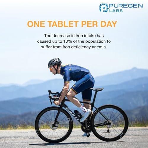 Puregen Labs Eisensulfat 325 mg (65 mg elementares Eisen) Hochdosiertes Eisenpräparat | Ohne künstliche Farbstoffe - 200 Tabletten