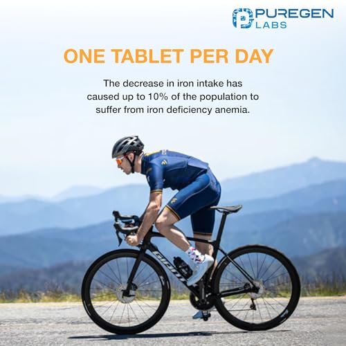 Puregen Labs Eisen 65mg – Hochdosiertes Eisenpräparat | Ohne künstliche Farbstoffe – 400 Tabletten