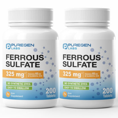 Puregen Labs Eisen 65mg – Hochdosiertes Eisenpräparat | Ohne künstliche Farbstoffe – 400 Tabletten