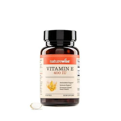NatureWise Vitamin E 400 IE Weichkapseln (180 mg DL-Alpha) – Milch-, Gluten- und Sojafrei, Nicht-GVO, Antioxidans Nahrungsergänzungsmittel für Haut-, Herz-, Augen- und Immununterstützung – 2-Monatsvorrat, 60 Stück