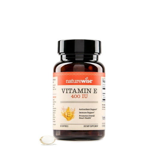 NatureWise Vitamin E 400 IE Weichkapseln (180 mg DL-Alpha) – Milch-, Gluten- und Sojafrei, Nicht-GVO, Antioxidans Nahrungsergänzungsmittel für Haut-, Herz-, Augen- und Immununterstützung – 2-Monatsvorrat, 60 Stück