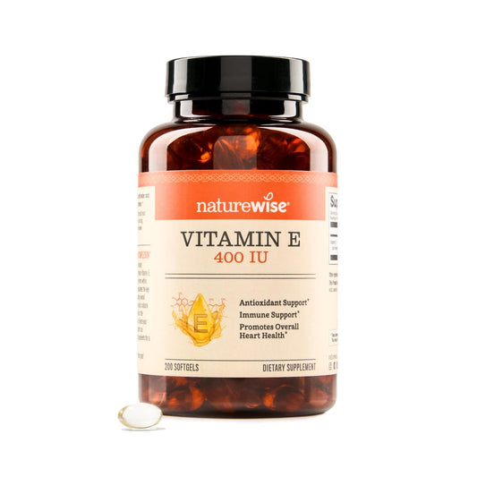 NatureWise Vitamin E 400 IU Weichkapseln (180 mg DL-Alpha) – Milch-, gluten- und sojafrei, nicht-GMO, antioxidatives Nahrungsergänzungsmittel für Haut-, Herz-, Augen- und Immununterstützung – 200 Stück