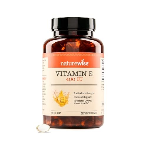 NatureWise Vitamin E 400 IU Weichkapseln (180 mg DL-Alpha) – Milch-, gluten- und sojafrei, nicht-GMO, antioxidatives Nahrungsergänzungsmittel für Haut-, Herz-, Augen- und Immununterstützung – 200 Stück