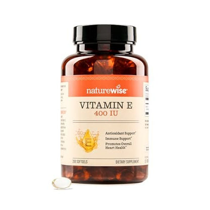 NatureWise Vitamin E 400 IU Weichkapseln (180 mg DL-Alpha) – Milch-, gluten- und sojafrei, nicht-GMO, antioxidatives Nahrungsergänzungsmittel für Haut-, Herz-, Augen- und Immununterstützung – 200 Stück