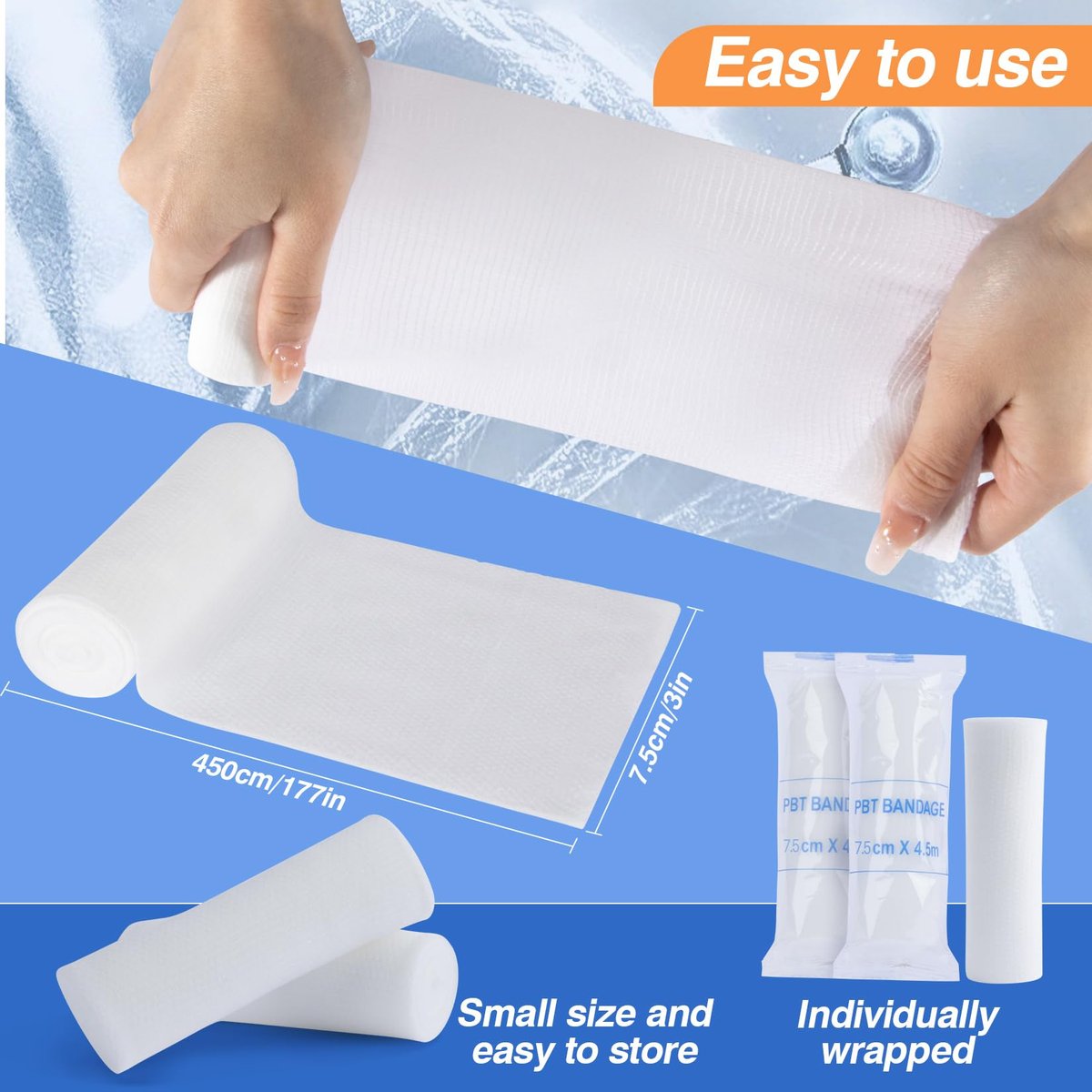 MAQIHAN 15er-Pack Mullbinden-Rollen – 7,5 cm x 4,5 m einzeln verpackte Rollgaze, atmungsaktive Erste-Hilfe-Binden, leichter Wundverband, Mumien-Kostümzubehör