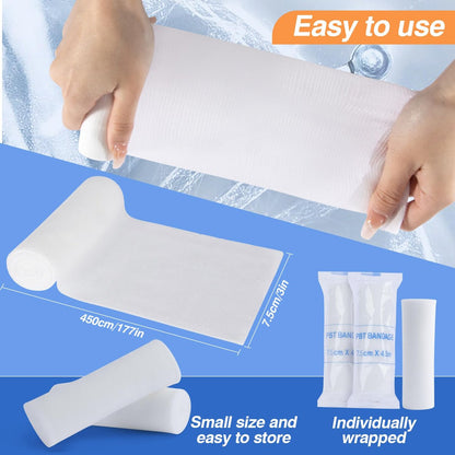 MAQIHAN 15er-Pack Mullbinden-Rollen – 7,5 cm x 4,5 m einzeln verpackte Rollgaze, atmungsaktive Erste-Hilfe-Binden, leichter Wundverband, Mumien-Kostümzubehör