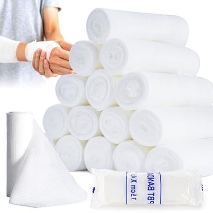 MAQIHAN 15er-Pack Mullbinden-Rollen – 7,5 cm x 4,5 m einzeln verpackte Rollgaze, atmungsaktive Erste-Hilfe-Binden, leichter Wundverband, Mumien-Kostümzubehör