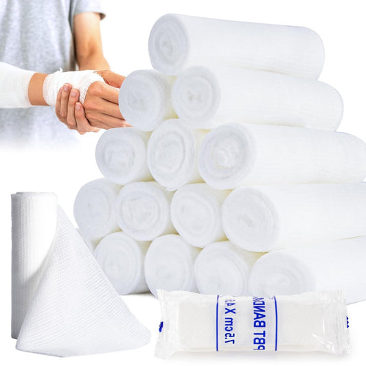 MAQIHAN 15er-Pack Mullbinden-Rollen – 7,5 cm x 4,5 m einzeln verpackte Rollgaze, atmungsaktive Erste-Hilfe-Binden, leichter Wundverband, Mumien-Kostümzubehör