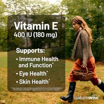 NatureWise Vitamin E 400 IE Weichkapseln (180 mg DL-Alpha) – Milch-, Gluten- & Sojafrei – Antioxidantienreiches Nahrungsergänzungsmittel für Haut-, Herz- und Immunsystemunterstützung – 4-Monatsvorrat, 120 Stück