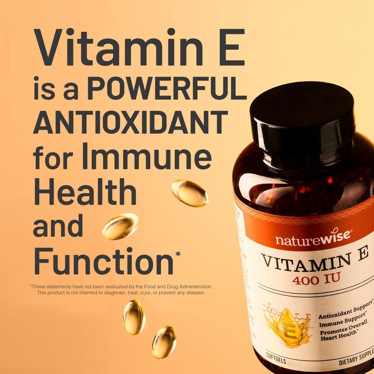 NatureWise Vitamin E 400 IE Weichkapseln (180 mg DL-Alpha) – Milch-, Gluten- & Sojafrei – Antioxidantienreiches Nahrungsergänzungsmittel für Haut-, Herz- und Immunsystemunterstützung – 4-Monatsvorrat, 120 Stück