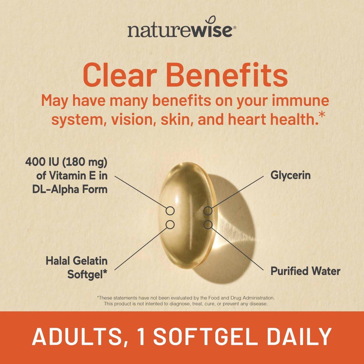 NatureWise Vitamin E 400 IE Weichkapseln (180 mg DL-Alpha) – Milch-, Gluten- & Sojafrei – Antioxidantienreiches Nahrungsergänzungsmittel für Haut-, Herz- und Immunsystemunterstützung – 4-Monatsvorrat, 120 Stück