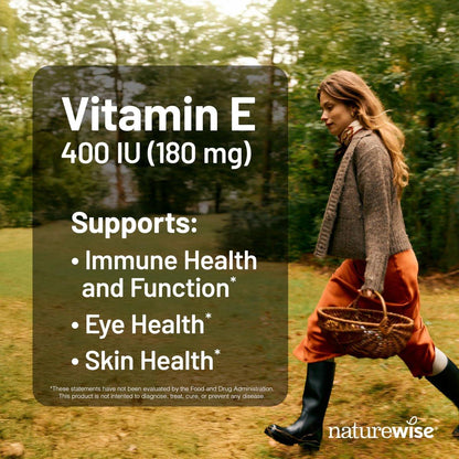 NatureWise Vitamin E 400 IE Weichkapseln (180 mg DL-Alpha) – Milch-, Gluten- & Sojafrei – Antioxidantienreiches Nahrungsergänzungsmittel für Haut-, Herz- und Immunsystemunterstützung – 4-Monatsvorrat, 120 Stück