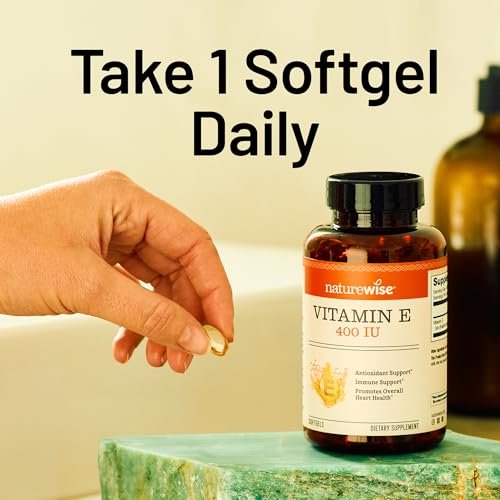 NatureWise Vitamin E 400 IU Weichkapseln (180 mg DL-Alpha) – Milch-, gluten- und sojafrei, nicht-GMO, antioxidatives Nahrungsergänzungsmittel für Haut-, Herz-, Augen- und Immununterstützung – 200 Stück