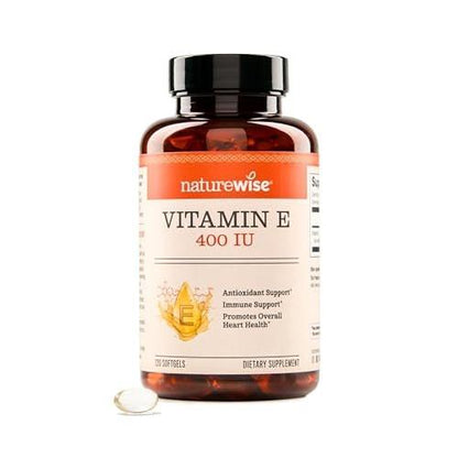 NatureWise Vitamin E 400 IE Weichkapseln (180 mg DL-Alpha) – Milch-, Gluten- & Sojafrei – Antioxidantienreiches Nahrungsergänzungsmittel für Haut-, Herz- und Immunsystemunterstützung – 4-Monatsvorrat, 120 Stück