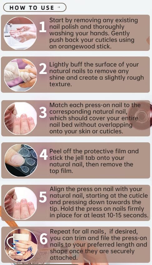 QQPPOLIU Press On Nails – French, Nude, Blumen & Strassdesigns – Lange, Mittlere, Sargform, Quadratisch, 3D, Glitzer, Fake Nägel – 24 Stück