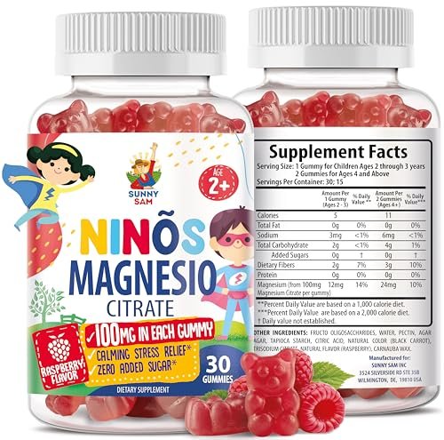 Magnesium Gummis für Kinder & Erwachsene - 100mg - Beruhigende Magnesium-Lutschtabletten - Magnesiumcitrat Kautablette für Stimmung & Muskelunterstützung - Citrato de Magnesio para Niños - 30 Gummis