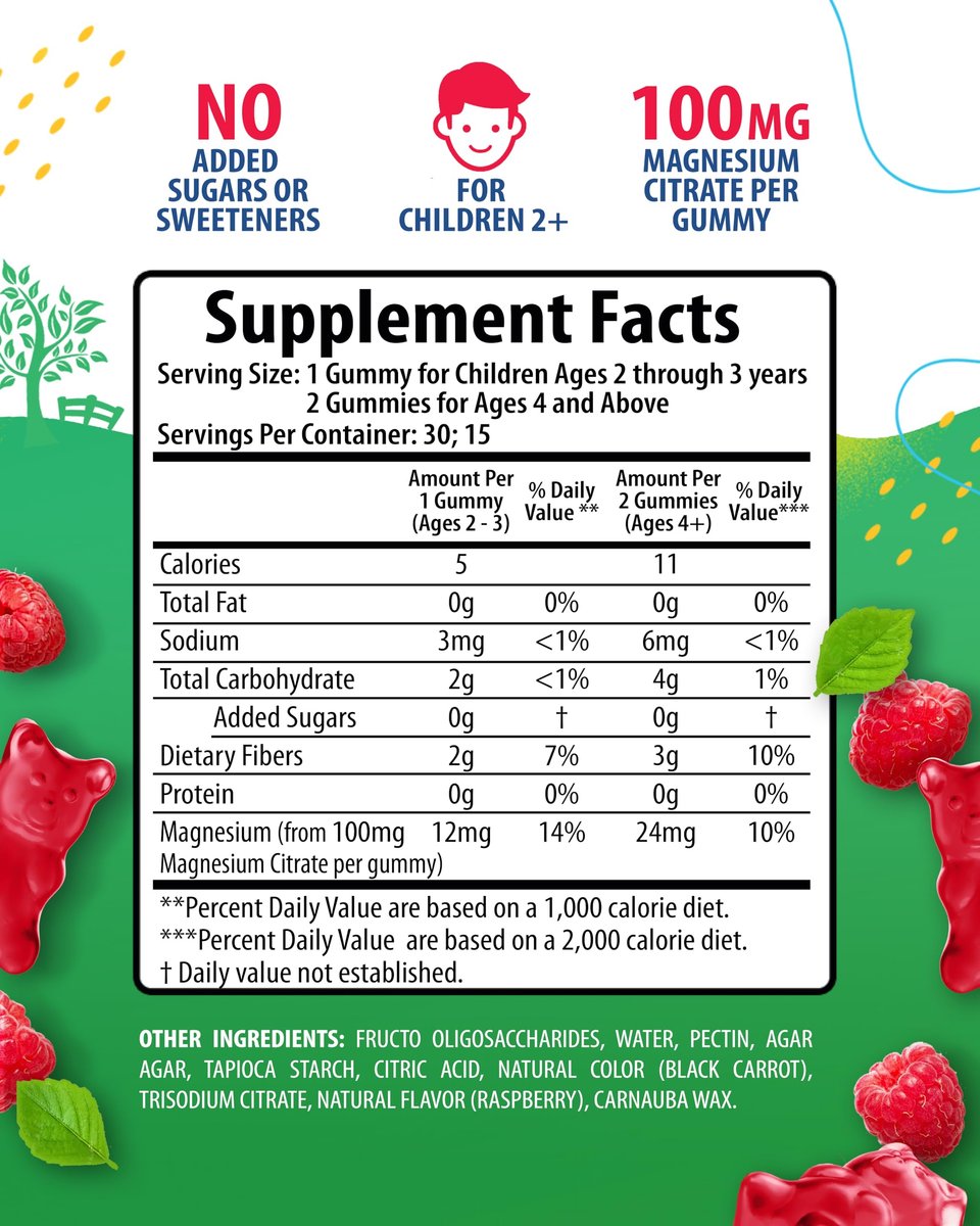 Magnesium Gummis für Kinder & Erwachsene - 100mg - Beruhigende Magnesium-Lutschtabletten - Magnesiumcitrat Kautablette für Stimmung & Muskelunterstützung - Citrato de Magnesio para Niños - 30 Gummis