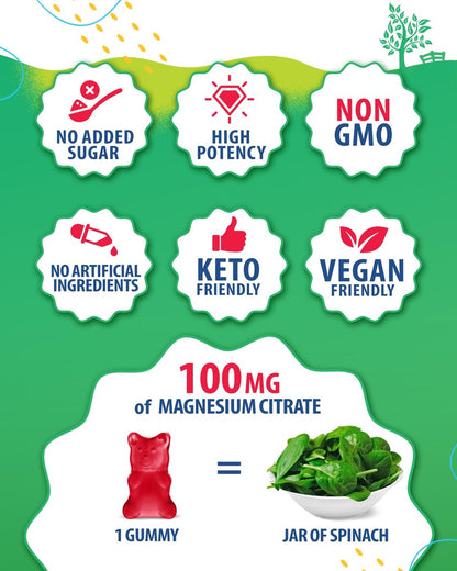 Magnesium Gummis für Kinder & Erwachsene - 100mg - Beruhigende Magnesium-Lutschtabletten - Magnesiumcitrat Kautablette für Stimmung & Muskelunterstützung - Citrato de Magnesio para Niños - 30 Gummis
