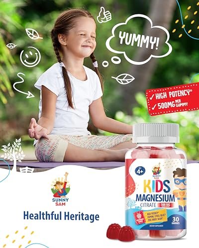 Zuckerfreie Magnesium Gummibärchen für Kinder & Jugendliche - 500 mg Magnesiumcitrat - Beruhigende Gummibonbons für Schlaf, Stimmung & Muskeln - Magnesiumcitrat für Kinder - 30-Tage-Vorrat