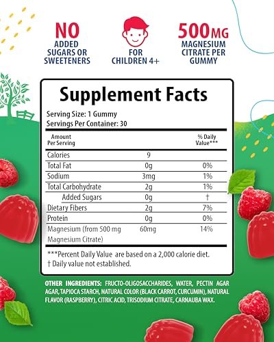 Zuckerfreie Magnesium Gummibärchen für Kinder & Jugendliche - 500 mg Magnesiumcitrat - Beruhigende Gummibonbons für Schlaf, Stimmung & Muskeln - Magnesiumcitrat für Kinder - 30-Tage-Vorrat
