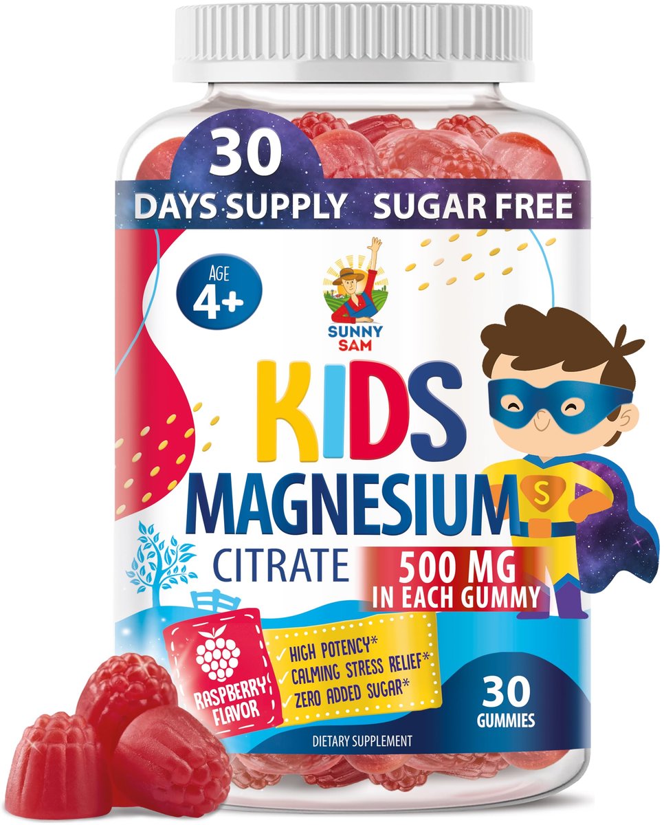 Zuckerfreie Magnesium Gummibärchen für Kinder & Jugendliche - 500 mg Magnesiumcitrat - Beruhigende Gummibonbons für Schlaf, Stimmung & Muskeln - Magnesiumcitrat für Kinder - 30-Tage-Vorrat