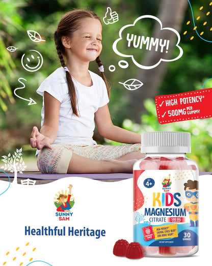 Zuckerfreie Magnesium Gummibärchen für Kinder & Jugendliche - 500 mg Magnesiumcitrat - Beruhigende Gummibonbons für Schlaf, Stimmung & Muskeln - Magnesiumcitrat für Kinder - 30-Tage-Vorrat
