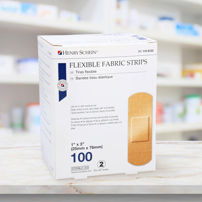 Henry Schein Sterile Haftverbände aus Stoff, 1" x 3" – Box mit 100 flexiblen, atmungsaktiven Wundabdeckungen für Erste Hilfe, medizinische Zwecke, Kliniken & Notfallkits