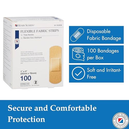 Henry Schein Sterile Haftverbände aus Stoff, 1" x 3" – Box mit 100 flexiblen, atmungsaktiven Wundabdeckungen für Erste Hilfe, medizinische Zwecke, Kliniken & Notfallkits
