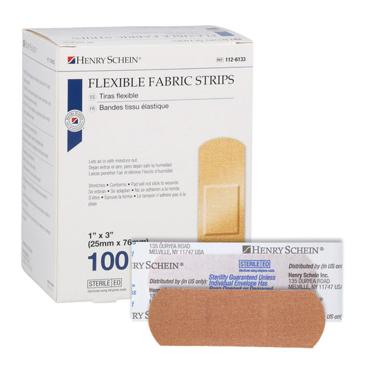 Henry Schein Sterile Haftverbände aus Stoff, 1" x 3" – Box mit 100 flexiblen, atmungsaktiven Wundabdeckungen für Erste Hilfe, medizinische Zwecke, Kliniken & Notfallkits