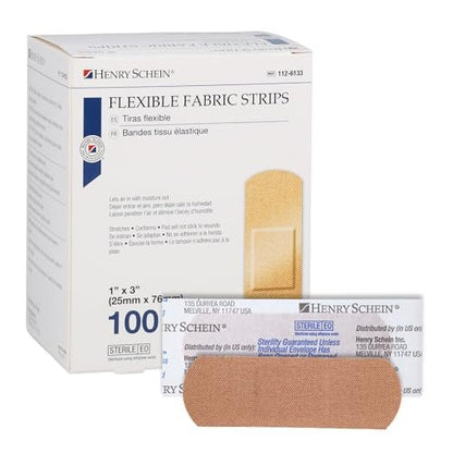 Henry Schein Sterile Haftverbände aus Stoff, 1" x 3" – Box mit 100 flexiblen, atmungsaktiven Wundabdeckungen für Erste Hilfe, medizinische Zwecke, Kliniken & Notfallkits