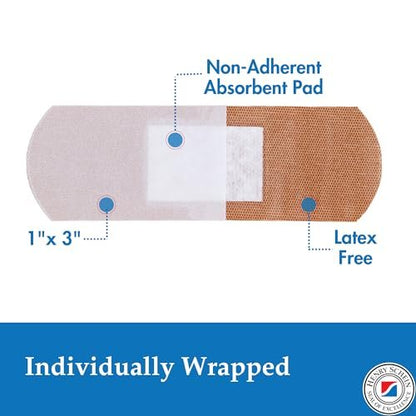 Henry Schein Sterile Haftverbände aus Stoff, 1" x 3" – Box mit 100 flexiblen, atmungsaktiven Wundabdeckungen für Erste Hilfe, medizinische Zwecke, Kliniken & Notfallkits