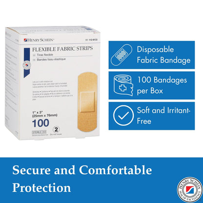 Henry Schein Sterile Haftverbände aus Stoff, 1" x 3" – Box mit 100 flexiblen, atmungsaktiven Wundabdeckungen für Erste Hilfe, medizinische Zwecke, Kliniken & Notfallkits