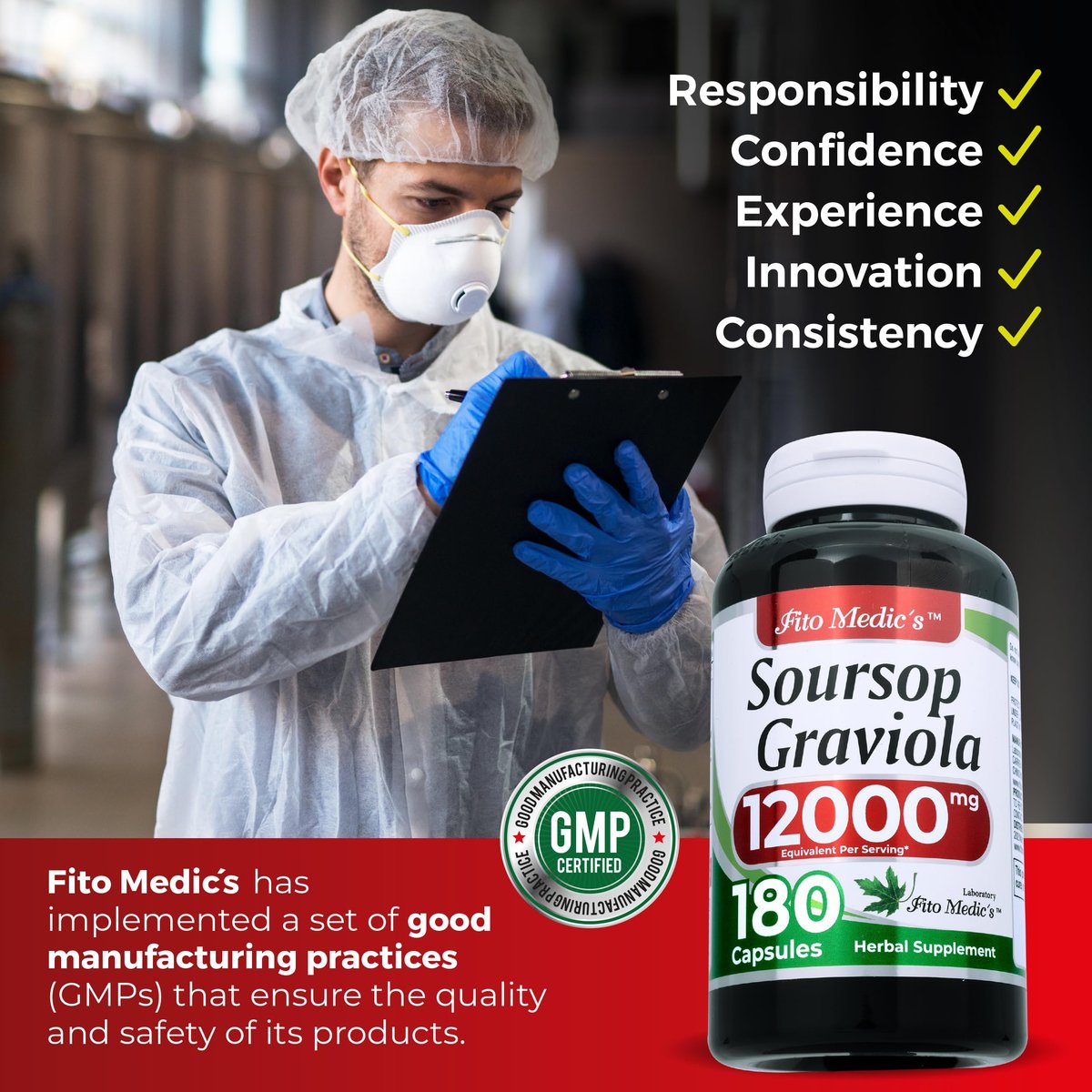 FITO MEDIC'S Lab Graviola Soursop Kapseln – 180 Kapseln | Premium Graviola Supplement