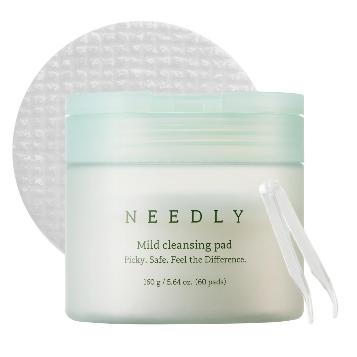 NEEDLY Mildes Reinigungspad, Make-up Entferner für empfindliche Haut (60 Pads), Triple Tiefenreinigung, Barriereschutz mit nur zwei Tensiden & Panthenol, Extra-großes weiches veganes Pad, Koreanische Hautpflege