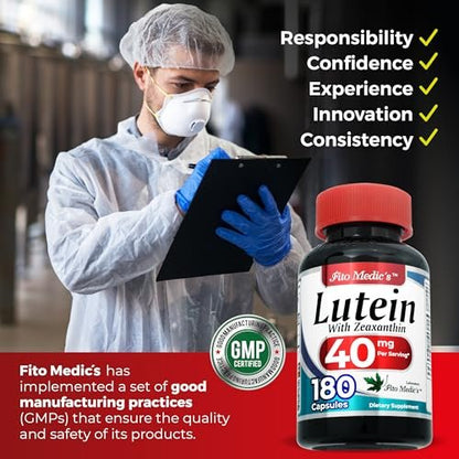 FITO MEDIC'S Lab Lutein Supplement mit Zeaxanthin, 180 Kapseln, pflanzliche Formel
