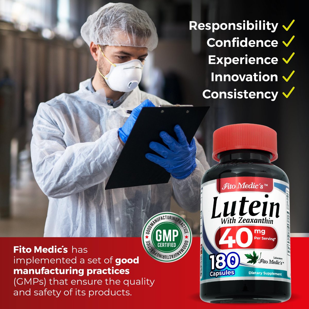 FITO MEDIC'S Lab Lutein Supplement mit Zeaxanthin, 180 Kapseln, pflanzliche Formel