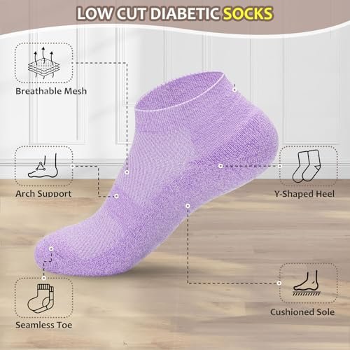 Revosoxs Diabetikersocken für Damen und Herren, 5 Paar, nahtlos, niedriger Bund, Medium, Größe 7-9 9-11 (Weiß/Türkis/Himmelblau/Lila/Pink)