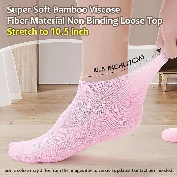Revosoxs Diabetikersocken für Damen und Herren, 5 Paar, nahtlos, niedriger Bund, Medium, Größe 7-9 9-11 (Weiß/Türkis/Himmelblau/Lila/Pink)