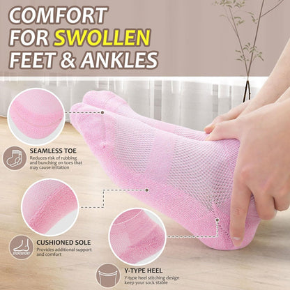 Revosoxs Diabetikersocken für Damen und Herren, 5 Paar, nahtlos, niedriger Bund, Medium, Größe 7-9 9-11 (Weiß/Türkis/Himmelblau/Lila/Pink)
