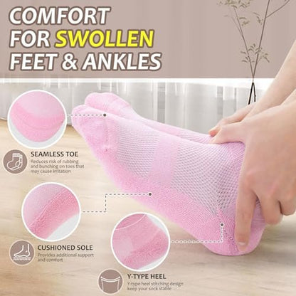 Revosoxs Diabetikersocken für Damen und Herren, 5 Paar, nahtlos, niedriger Bund, Medium, Größe 7-9 9-11 (Weiß/Türkis/Himmelblau/Lila/Pink)