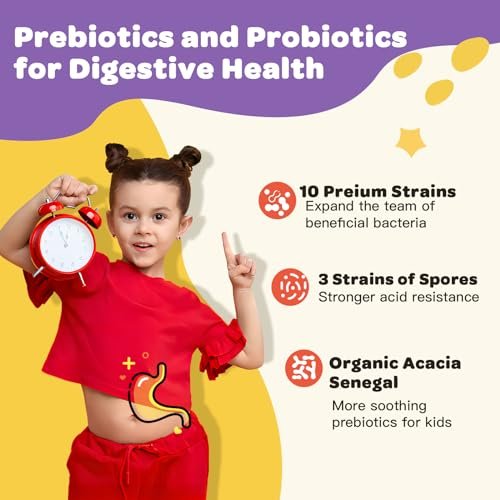 ZEBORA Kids Probiotische Kautabletten für die Verdauungsgesundheit mit 5 Milliarden KBE, Präbiotika und Probiotika für Kinder für Darmgesundheit, Immununterstützung, Nährstoffaufnahme, Vitamin C, Zink, 75 Portionen, Erdbeergeschmack