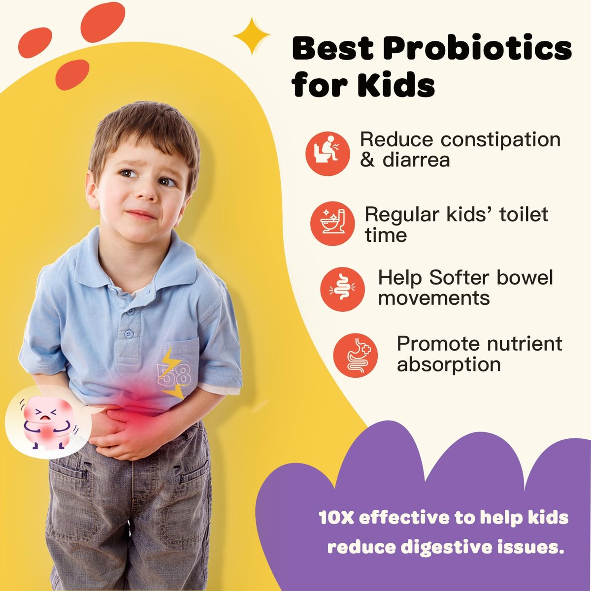 ZEBORA Kids Probiotische Kautabletten für die Verdauungsgesundheit mit 5 Milliarden KBE, Präbiotika und Probiotika für Kinder für Darmgesundheit, Immununterstützung, Nährstoffaufnahme, Vitamin C, Zink, 75 Portionen, Erdbeergeschmack