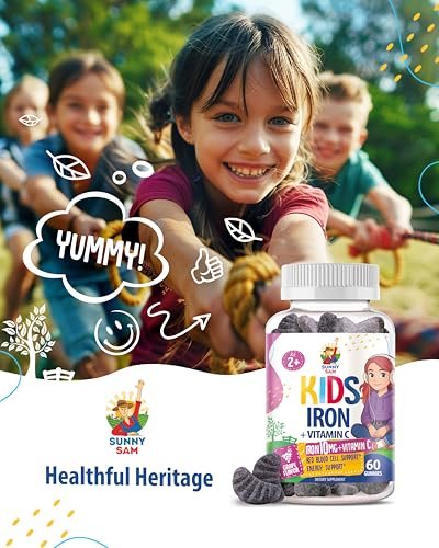 SUNNY SAM Eisen Gummibärchen für Kinder & Teenager - 10 mg Eisen mit Vitamin C - Zuckerarme Kaugummis zur Immununterstützung, Unterstützt die Produktion roter Blutkörperchen für Mädchen & Jungen