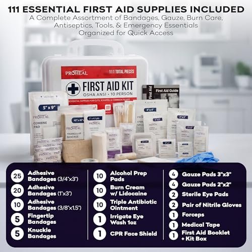 ProHeal Erste-Hilfe-Kasten für 10 Personen, Typ III, ANSI Klasse A, 111 Teile, OSHA-konform, Latexfrei, Wandmontierbar