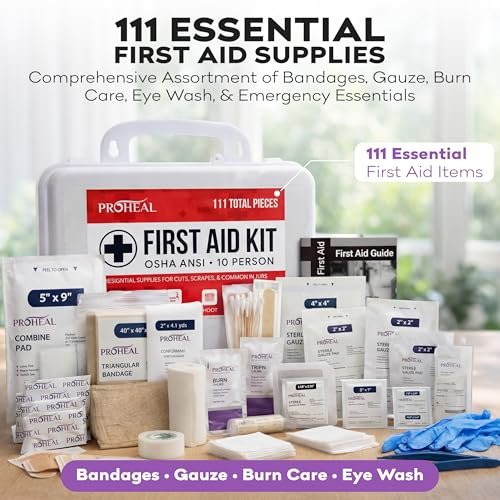 ProHeal Erste-Hilfe-Kasten für 10 Personen, Typ III, ANSI Klasse A, 111 Teile, OSHA-konform, Latexfrei, Wandmontierbar