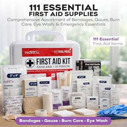 ProHeal Erste-Hilfe-Kasten für 10 Personen, Typ III, ANSI Klasse A, 111 Teile, OSHA-konform, Latexfrei, Wandmontierbar