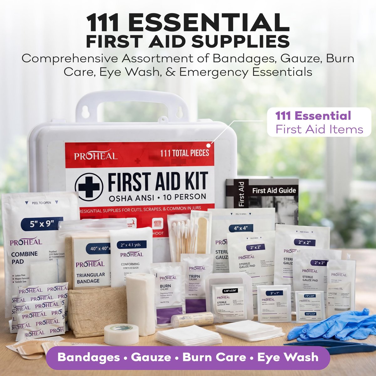 ProHeal Erste-Hilfe-Kasten für 10 Personen, Typ III, ANSI Klasse A, 111 Teile, OSHA-konform, Latexfrei, Wandmontierbar